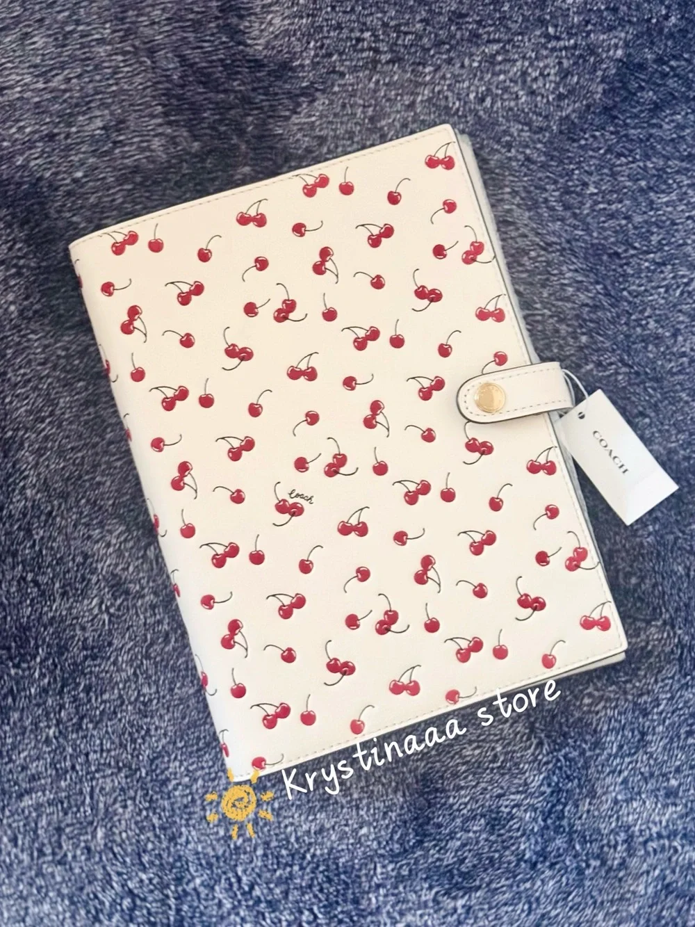 COACH Notebook With Cherry Print In Leather Chalk Multi CFA44 NWT